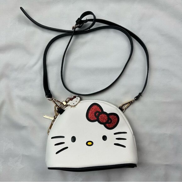 Sanrio Hello Kitty Crossbody Purse with Charms Adjustable Strap Zip White Red - Picture 1 of 15